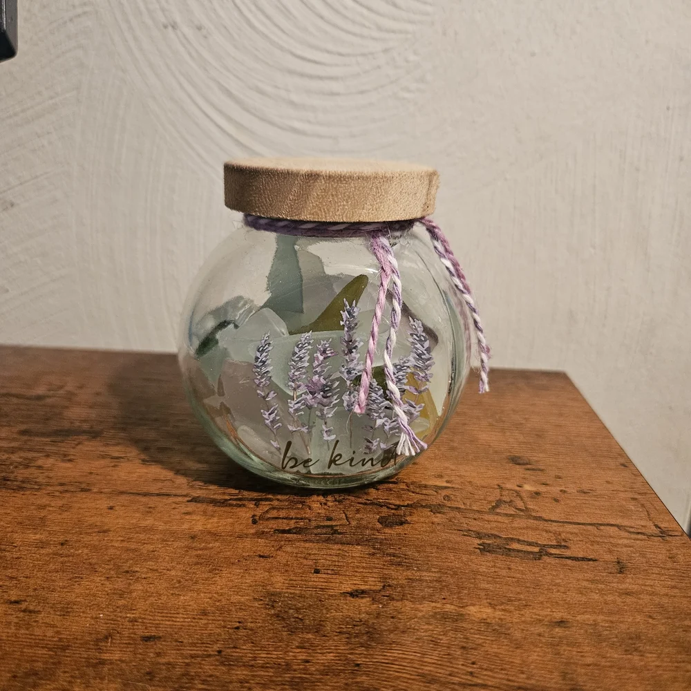 Glass Jar with Lavender Design and Wooden Lid